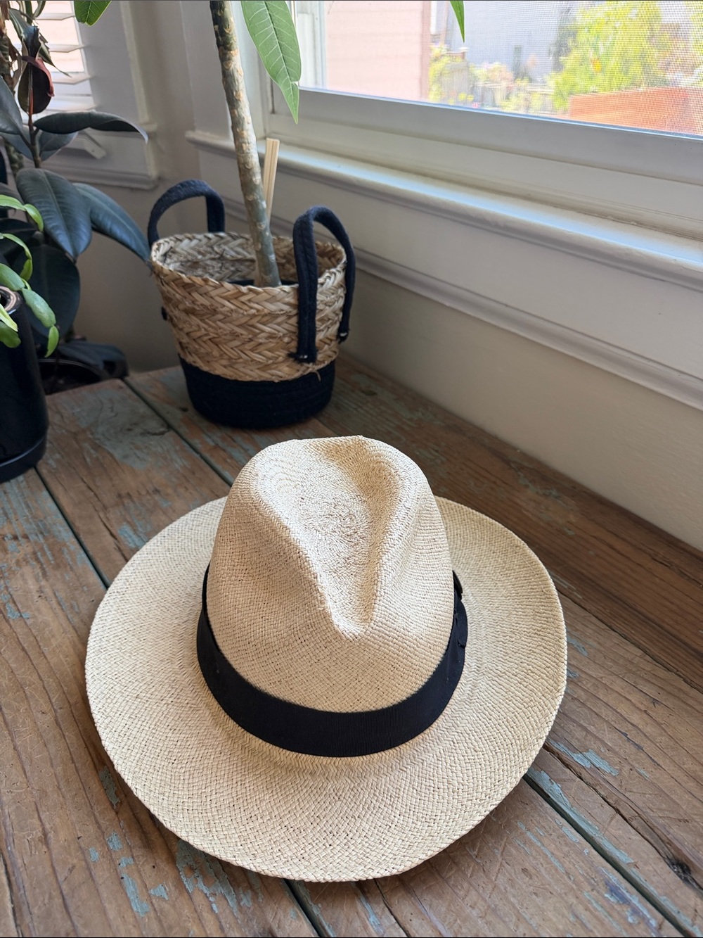 Straw Panama Hat with Black Band
